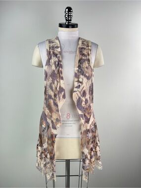 💚 3557. Sheer Mesh Embroidered Vest in Leopard Print